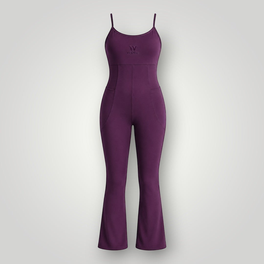 Macacão W One Brand Store Flex Core na cor vinho com alças finas reguláveis e modelagem ajustada ao corpo