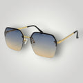W One Brand Store maxi square sunglasses with rimless blue gradient lenses and gold metal frame. UV400 protection.