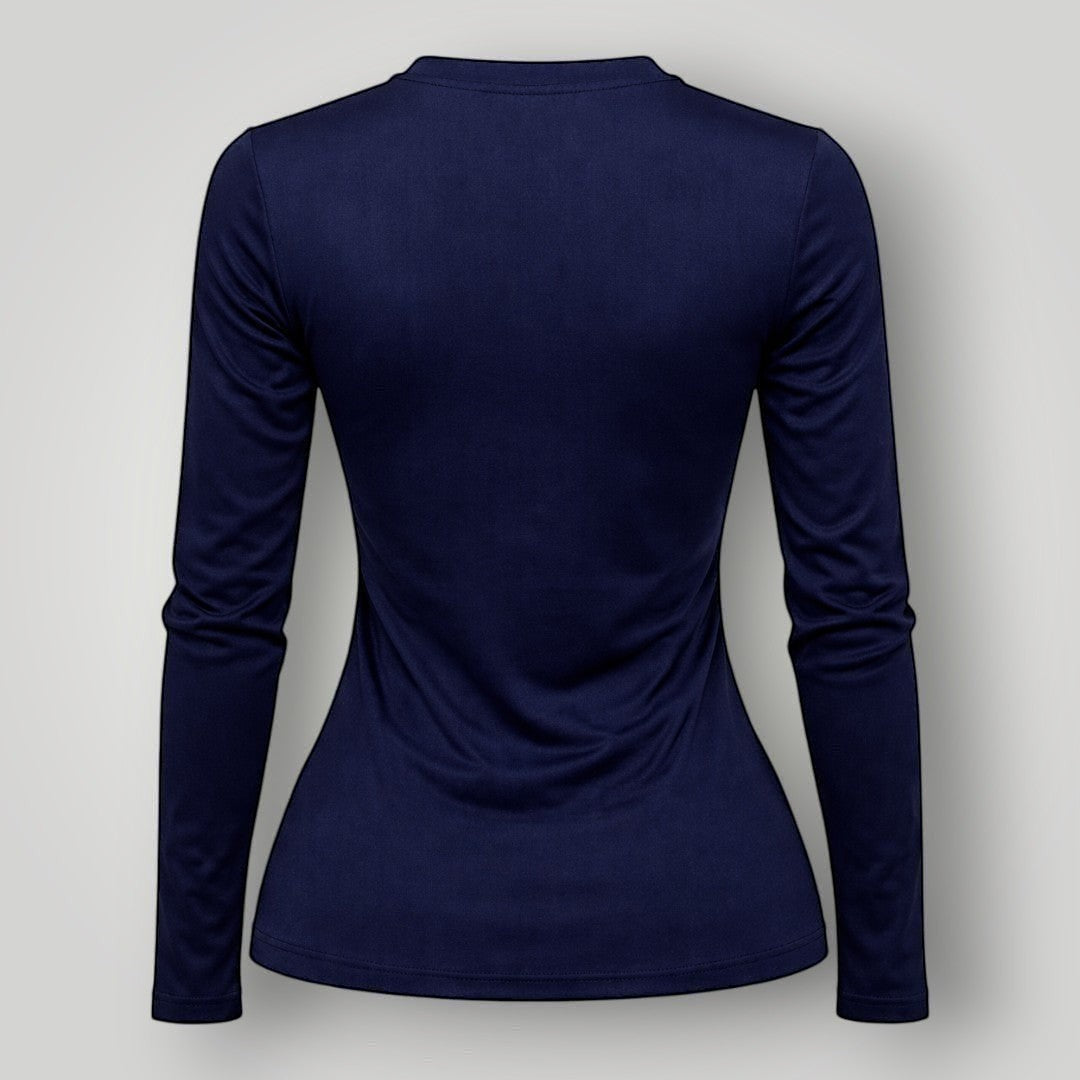 W One Brand Store navy blue long sleeve fitness t-shirt made of polyamide with sun protection.