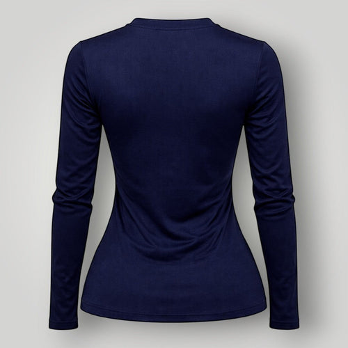 W One Brand Store navy blue long sleeve fitness t-shirt made of polyamide with sun protection.