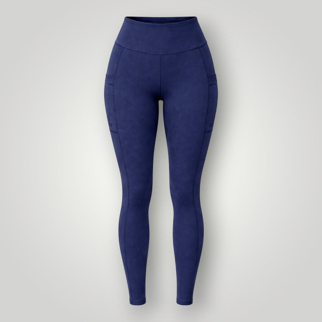 W One Brand Store navy blue polyamide fitness leggings with side pockets and high waist. Ideal for workouts.