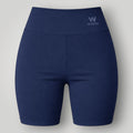 W One Brand Store navy blue polyamide fitness shorts with wide waistband and subtle logo detail.