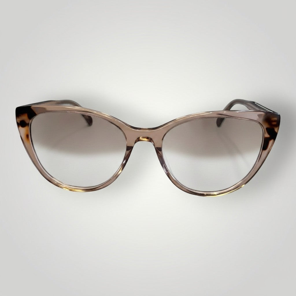 W One Brand Store cat-eye prescription glasses in nude transparent polyamide with tortoiseshell detail and clip-on lenses.
