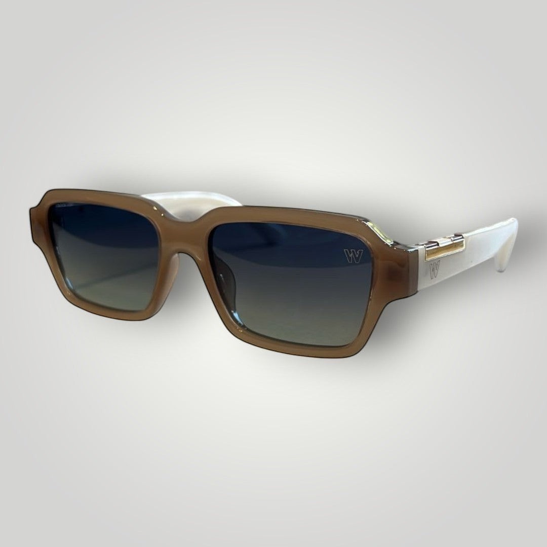 W One Brand Store rectangular nude and white acetate sunglasses with gradient lenses and subtle 'W' logo.