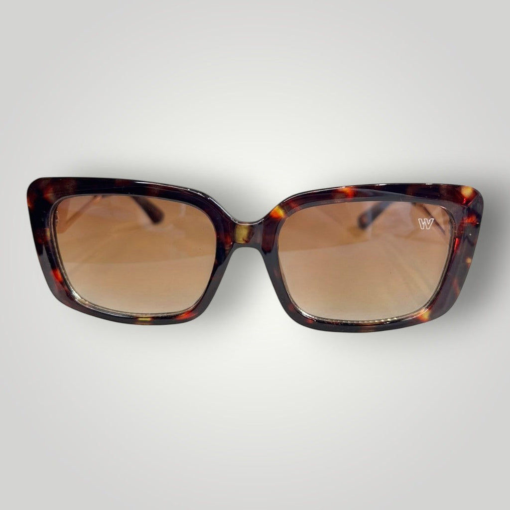 Óculos de sol W One retangular em acetato e metal com estampa tartaruga e lentes marrons. Proteção UV400.