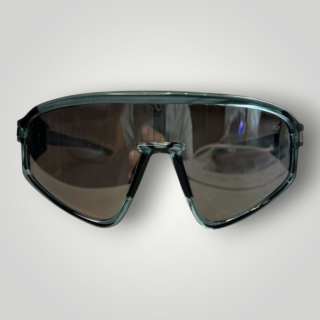 Óculos de Sol Esportivo Máscara Injetado Azul Transparente com Lentes Fumê Espelhadas vista frontal