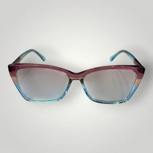 Armação de Óculos de Grau Gatinho Bicolor em Acetato Azul e Rosa Transparente vista frontal