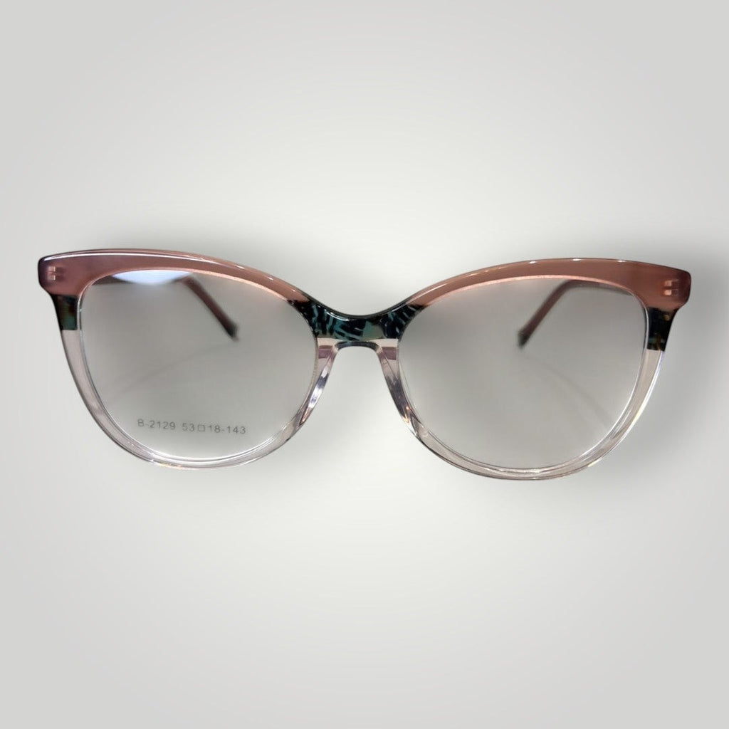 Óculos de grau W One Brand Store gatinho em acetato rosa claro e rosa escuro com detalhes em verde