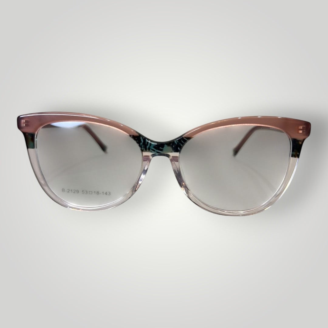 Óculos de grau W One Brand Store gatinho em acetato rosa claro e rosa escuro com detalhes em verde