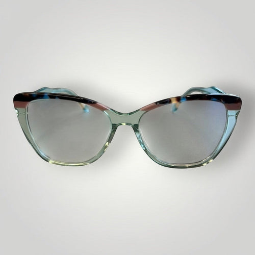 Armação de Óculos de Grau Gatinho em Acetato Azul Tiffany Transparente com Detalhe Colorido vista frontal