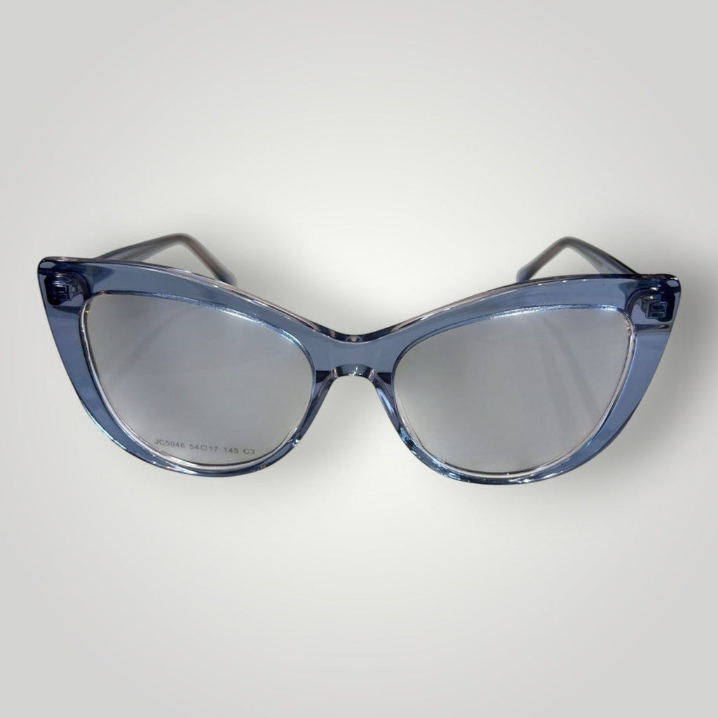 W One Brand Store óculos de grau gatinho em acetato azul transparente com design moderno e leve.