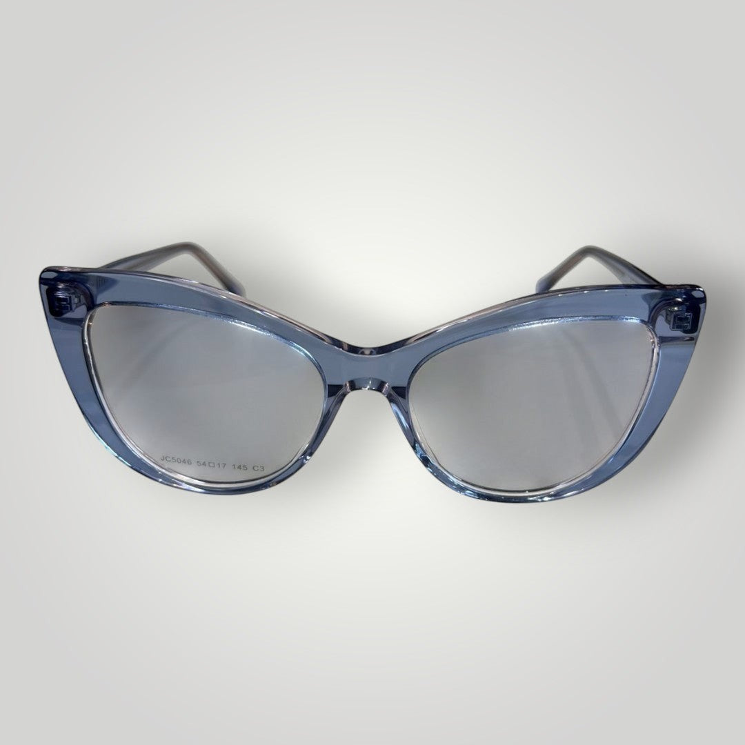 W One Brand Store óculos de grau gatinho em acetato azul transparente com design moderno e leve.