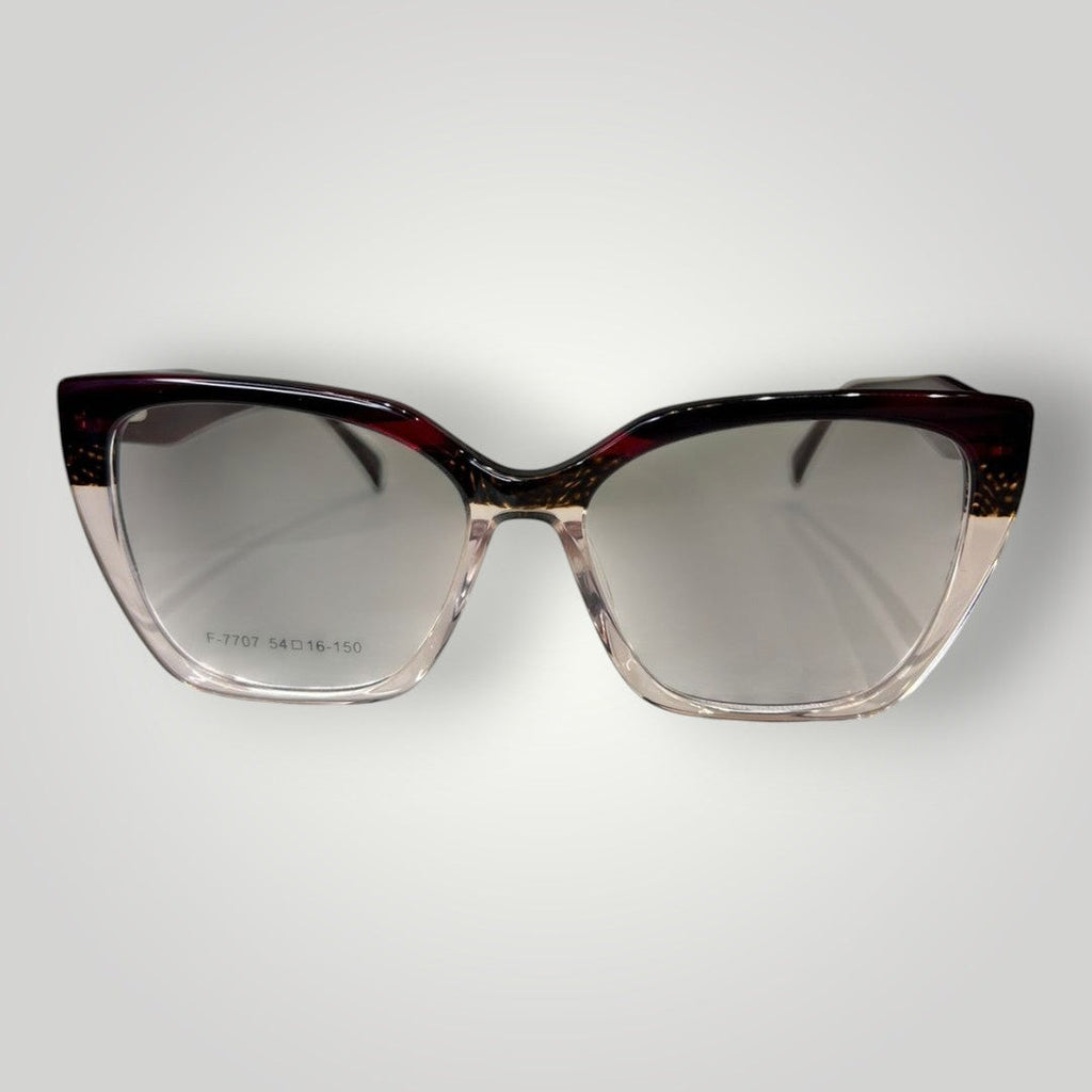 Óculos de grau W One Brand Store gatinho em acetato bicolor vinho e transparente, com design moderno e elegante.