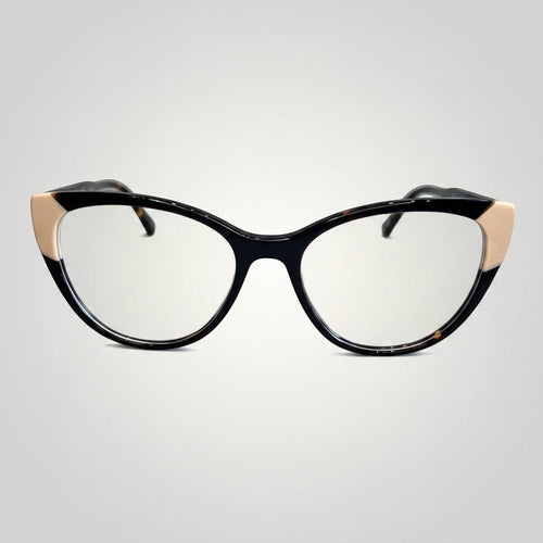 Armação de Óculos de Grau Gatinho em Acetato Camuflado com Detalhes Off White e Clip-On vista frontal