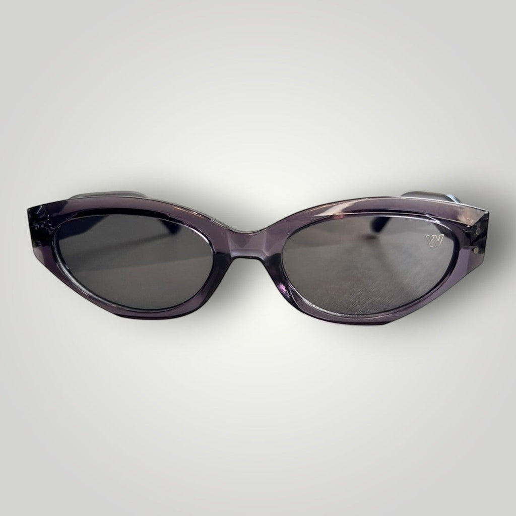 Óculos de Sol Gatinho Blog em Acetato Cinza Translúcido com Lentes Fumê vista lateral