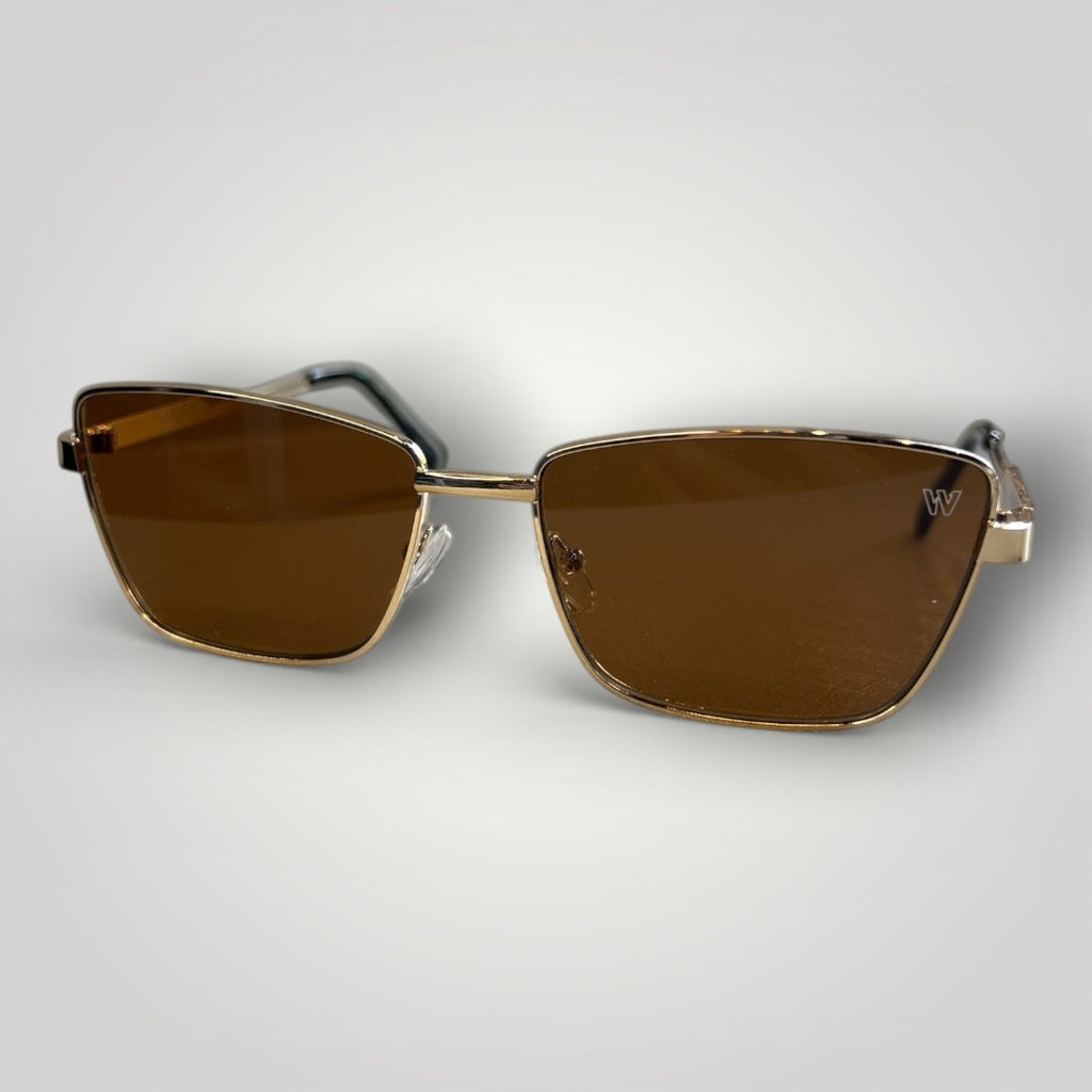 Óculos de Sol Gatinho em Metal Dourado com Lentes Marrons vista frontal