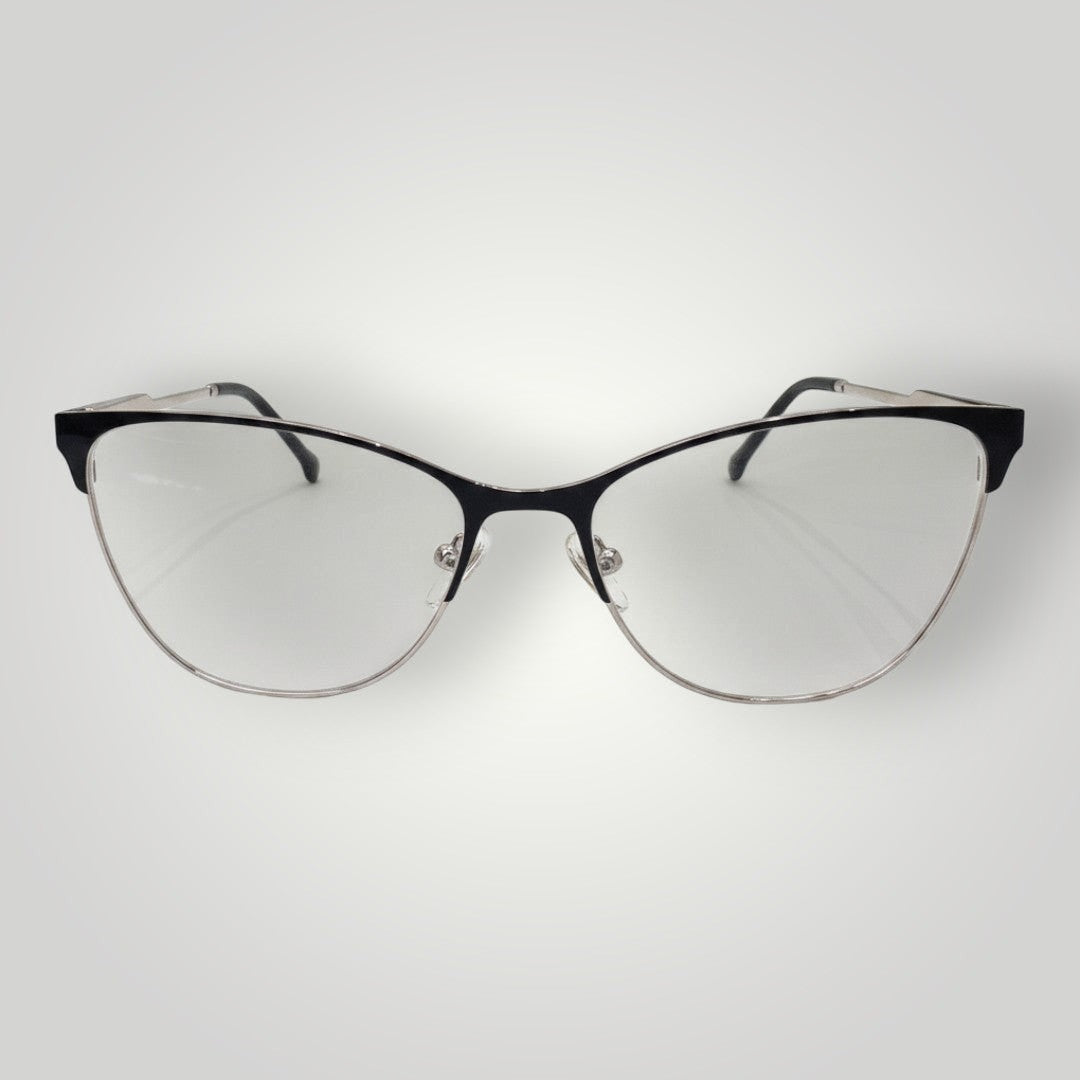 Óculos de grau W One Brand Store estilo gatinho em metal preto e prata com design moderno e elegante