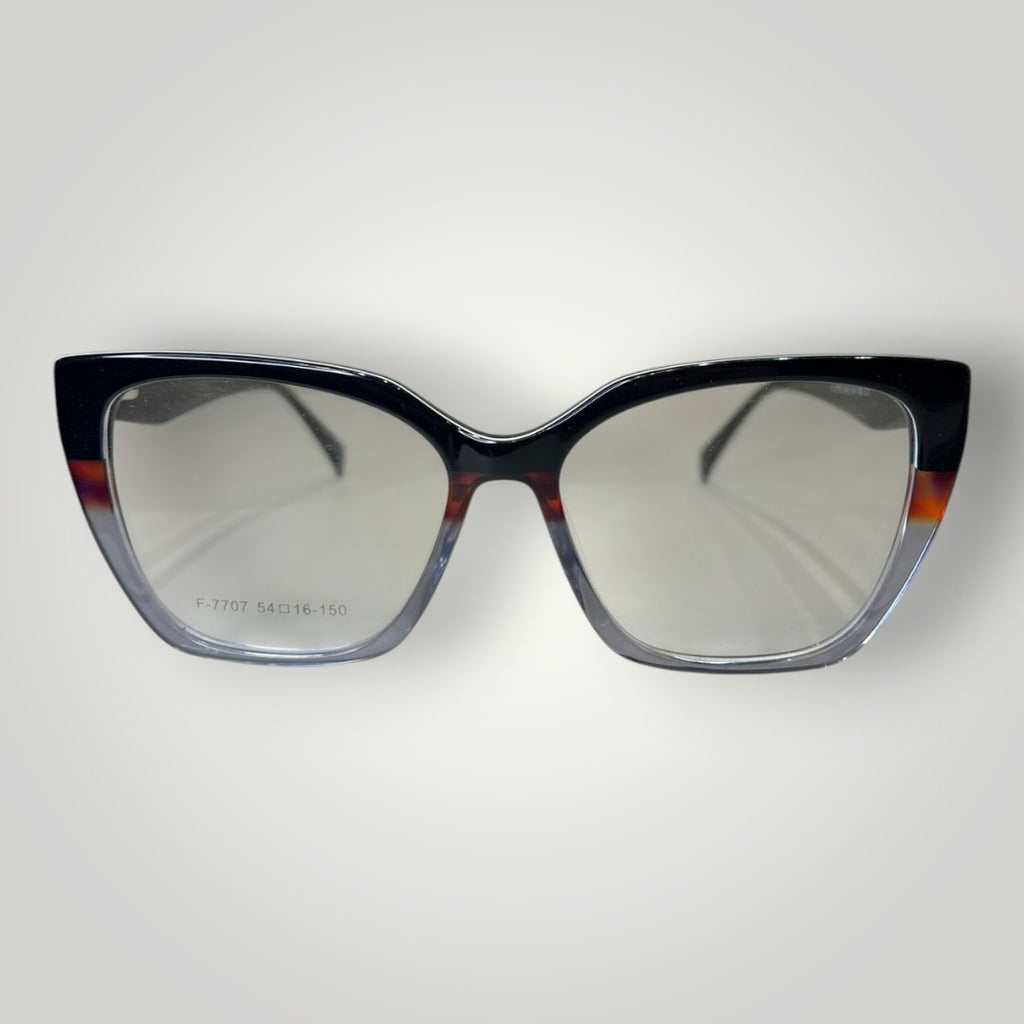 Óculos de grau W One em acetato preto com detalhes em vermelho e cinza, design gatinho moderno.