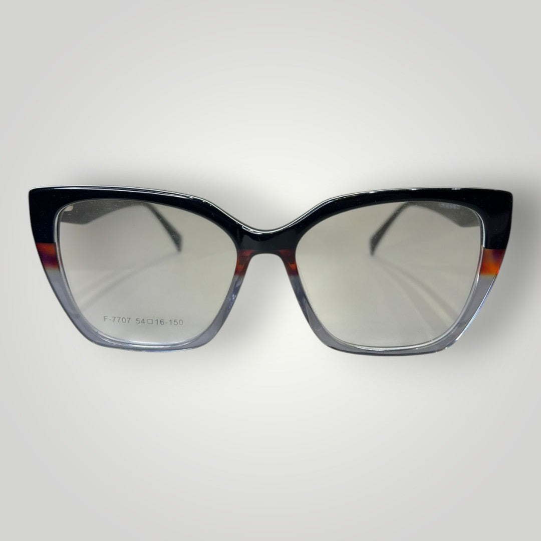 Óculos de grau W One em acetato preto com detalhes em vermelho e cinza, design gatinho moderno.