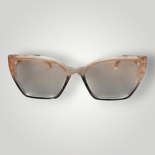 Armação de Óculos de Grau Retangular Tipo Gatinho em Acetato Rosa Claro Transparente com Degradê Fumê vista frontal