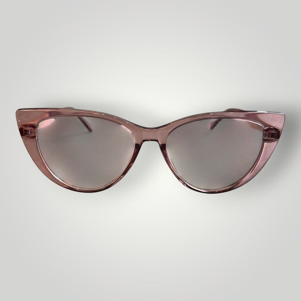 Armação de Óculos de Grau Gatinho em Acetato Rosé Transparente com Detalhes em Rosa Bebê vista frontal