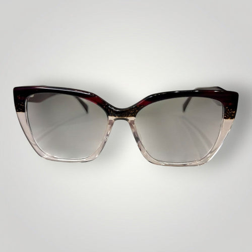 Armação de Óculos de Grau Gatinho Bicolor em Acetato Vinho e Transparente vista frontal