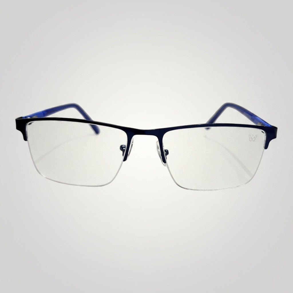 Armação de Óculos de Grau Retangular em Metal e Acetato Azul vista frontal