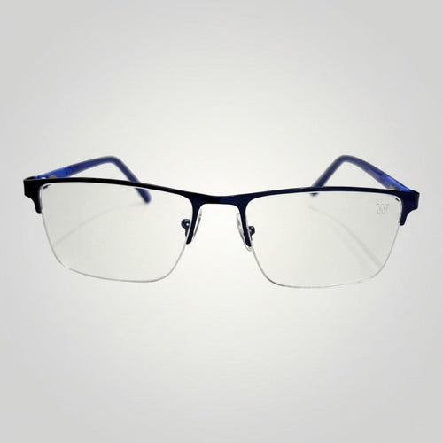 Armação de Óculos de Grau Retangular em Metal e Acetato Azul vista frontal