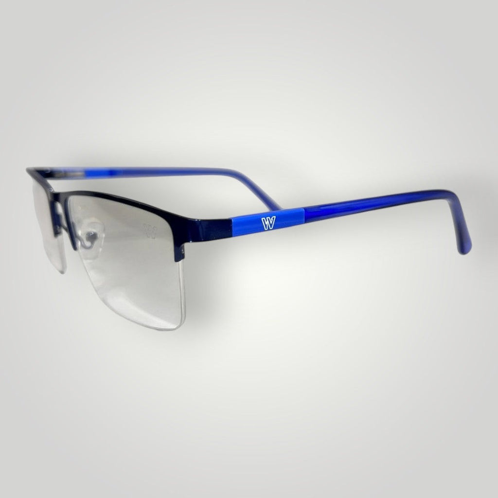 Armação de Óculos de Grau Retangular em Metal e Acetato Azul vista lateral