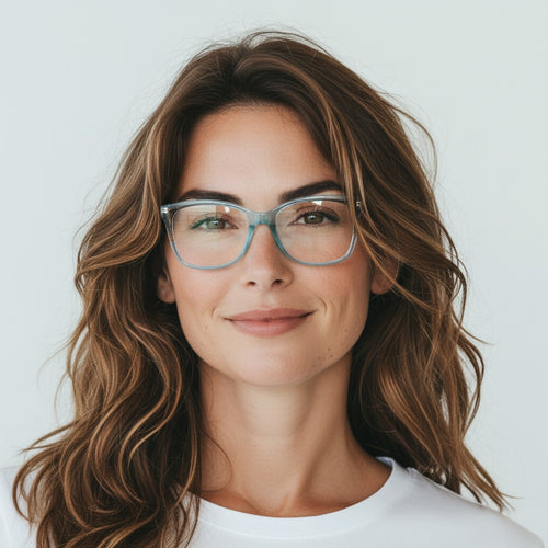 Armação de Óculos de Grau Retangular em Acetato Azul Tiffany Transparente com Detalhes Laterais vista lateral