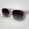 Óculos de Sol Hexagonal 2.0 Dourado com Hastes Estilo Bambu vista frontal
