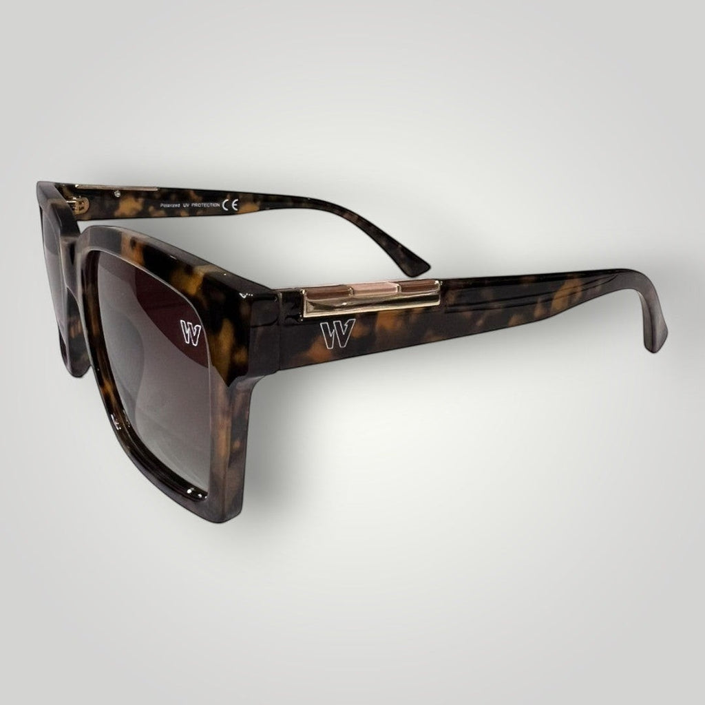 Óculos de Sol Premium Quadrado em Acetato Camuflado Marrom com Lentes Marrons outro ângulo