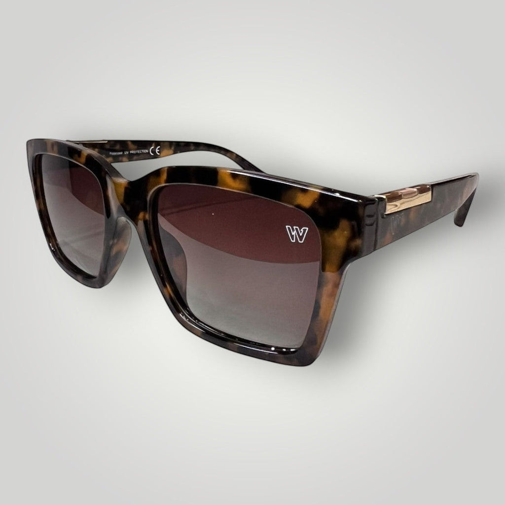 Óculos de Sol Premium Quadrado em Acetato Camuflado Marrom com Lentes Marrons vista frontal
