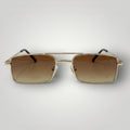 Óculos de Sol Retangular em Metal Dourado com Lentes Marrons vista frontal