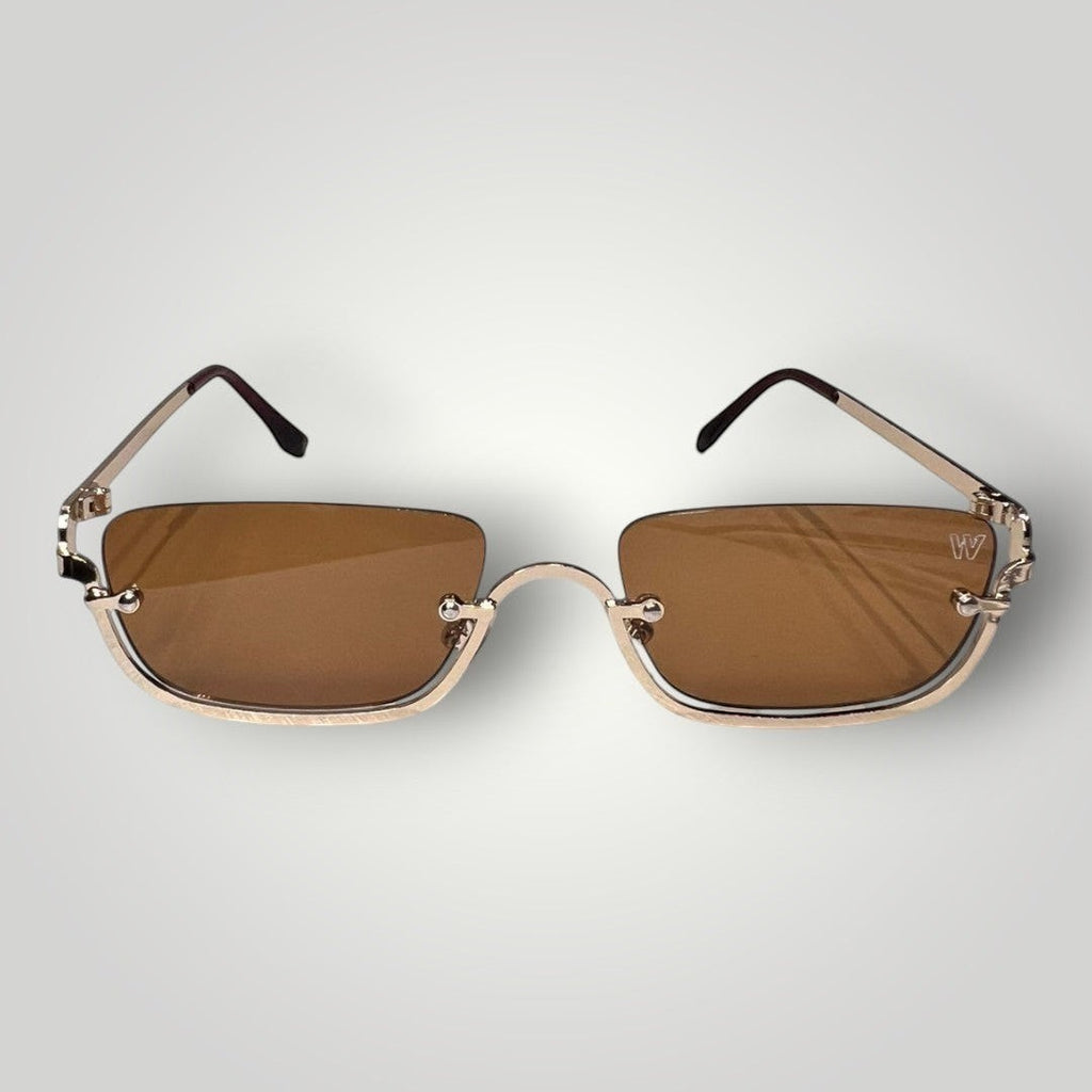 Óculos de Sol Retangular Fashionista em Metal Dourado vista lateral