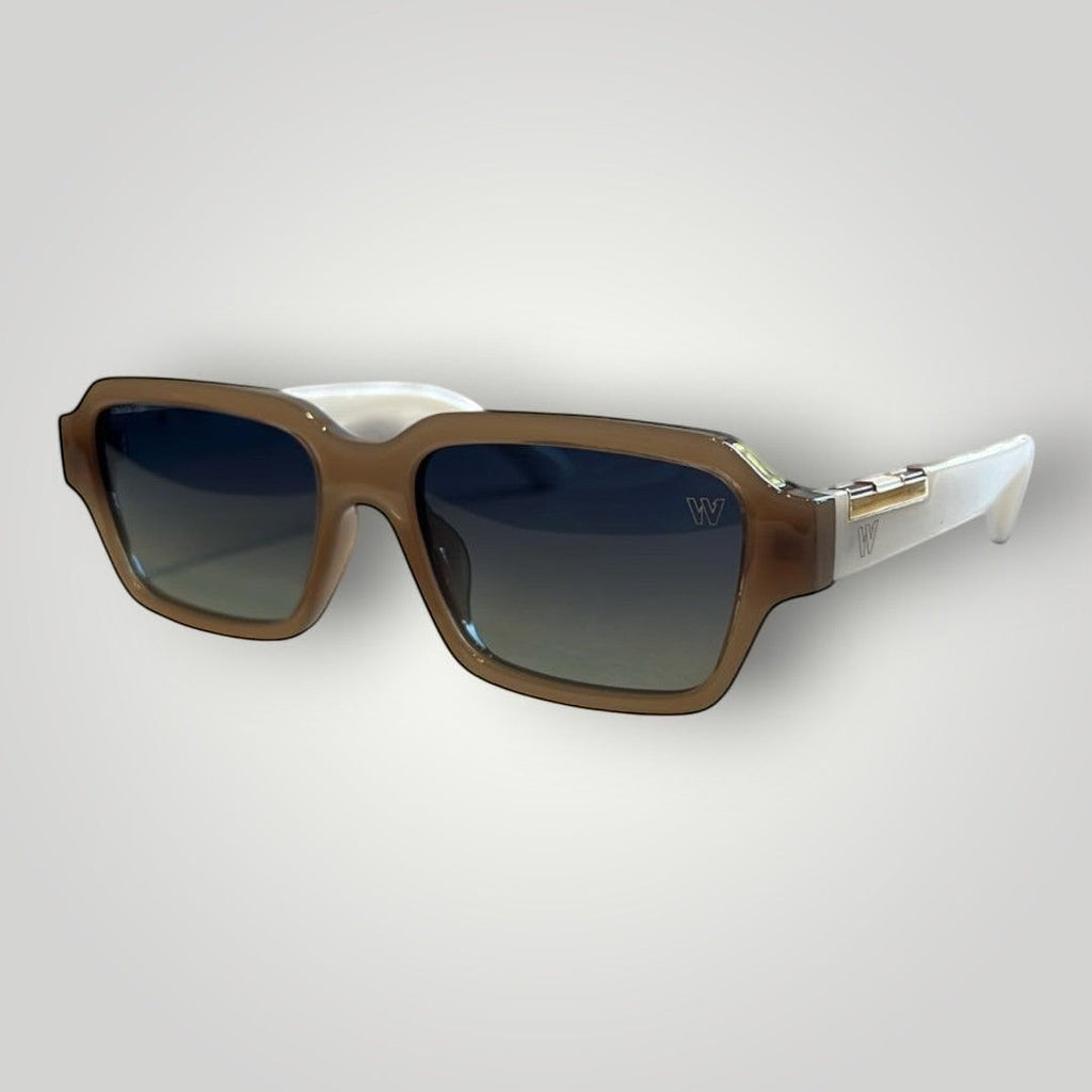 Óculos de Sol Retangular em Acetato Nude com Branco vista frontal