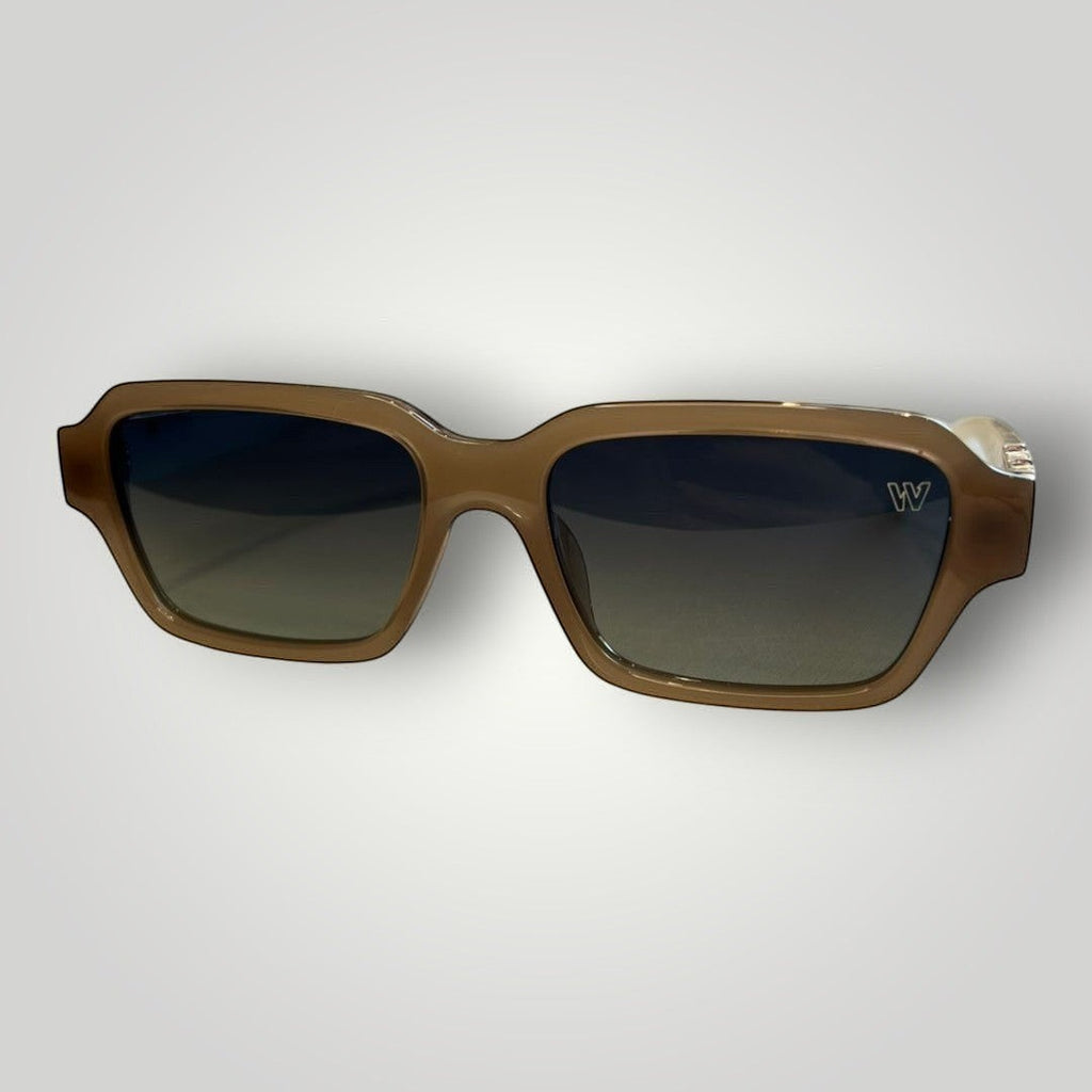 Óculos de Sol Retangular em Acetato Nude com Branco vista lateral