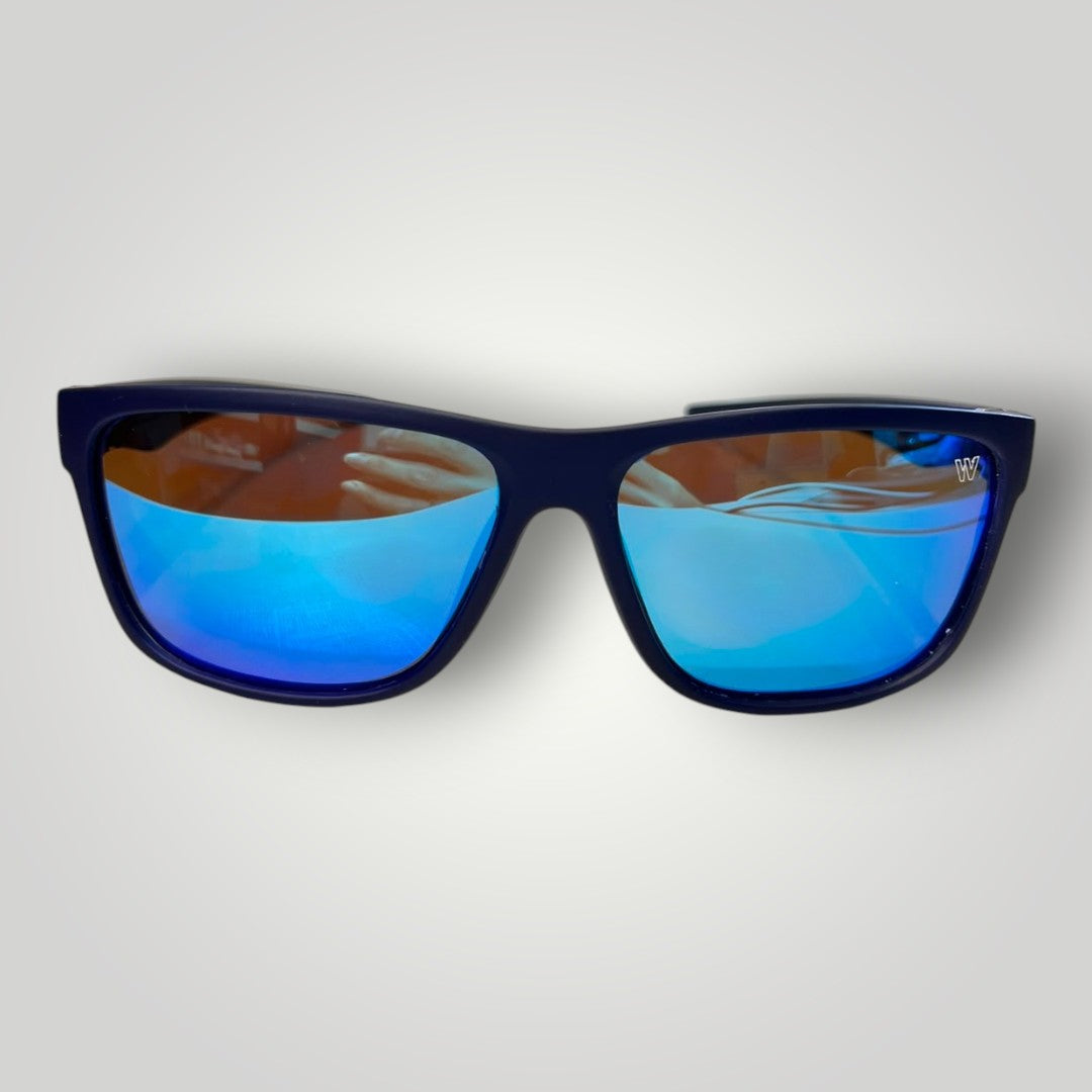 Óculos de sol W One Brand Store em acetato com lentes espelhadas azuis polarizadas e armação esportiva moderna