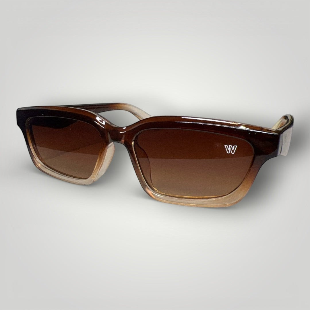 Óculos de sol W One Brand Store retangular em acetato marrom degradê com lentes marrons e proteção UV400