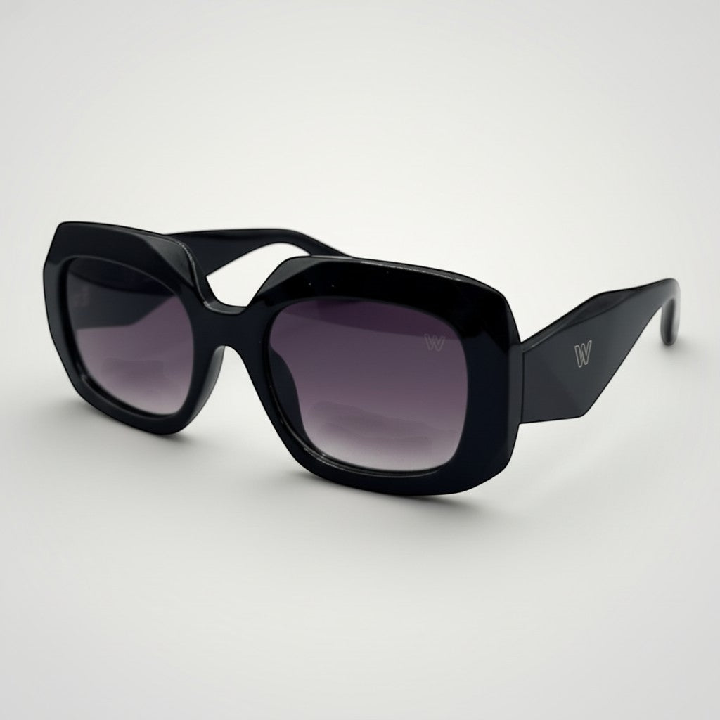 Óculos de sol W One Brand Store maxi em acetato preto com lentes escuras e proteção UV400 em design elegante