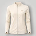 W One Brand Store off white polyamide fitness jacket with thumbholes and zip-up front.