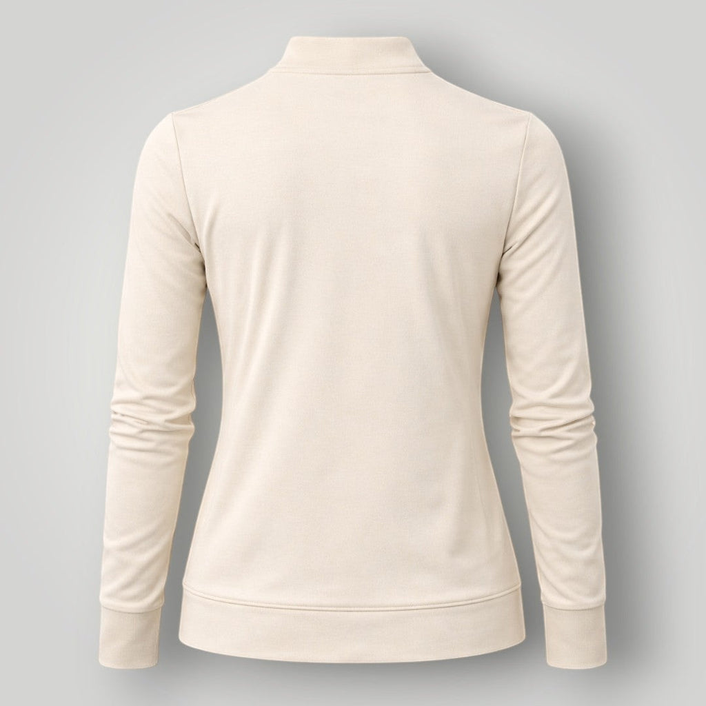W One Brand Store off white polyamide fitness jacket with thumbholes and mock neck. Designed for comfort and movement.