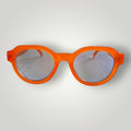 W One Brand Store orange acetate round sunglasses with blue lenses and UV400 protection.