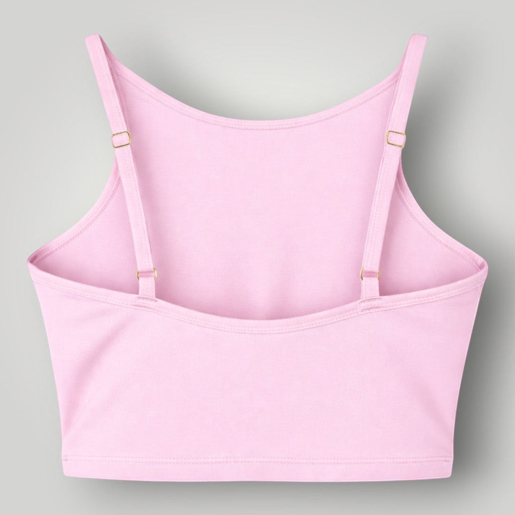 W One Brand Store pink ballet fitness top with high neckline, adjustable straps, and back band in polyamide.