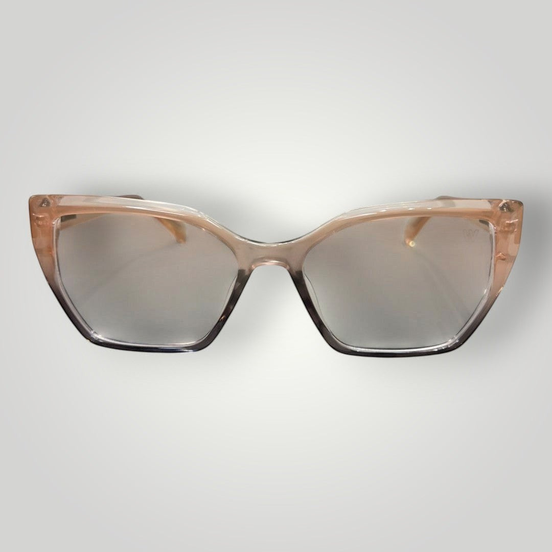 W One Brand Store clear pink cat-eye acetate eyeglasses with a smoky gradient.