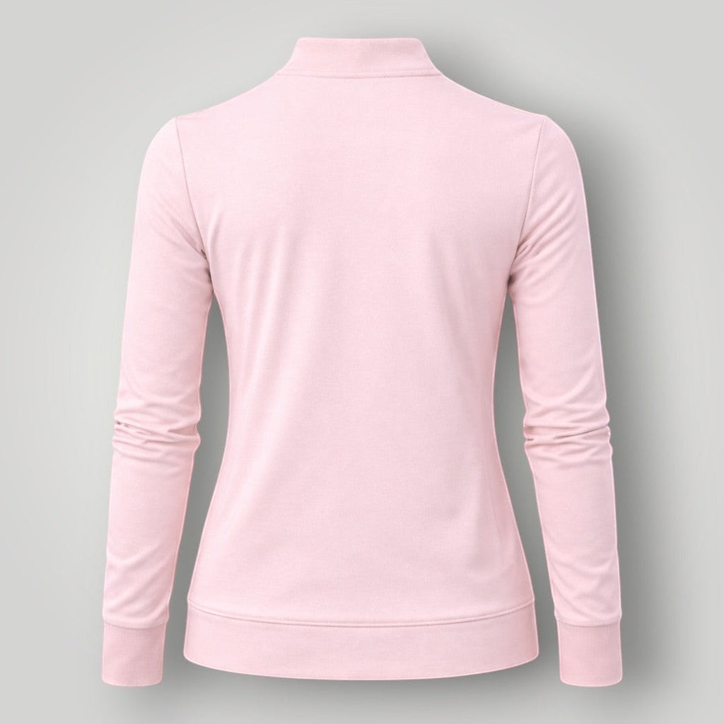 W One Brand Store ballet pink polyamide fitness jacket with thumbholes and mock neck.