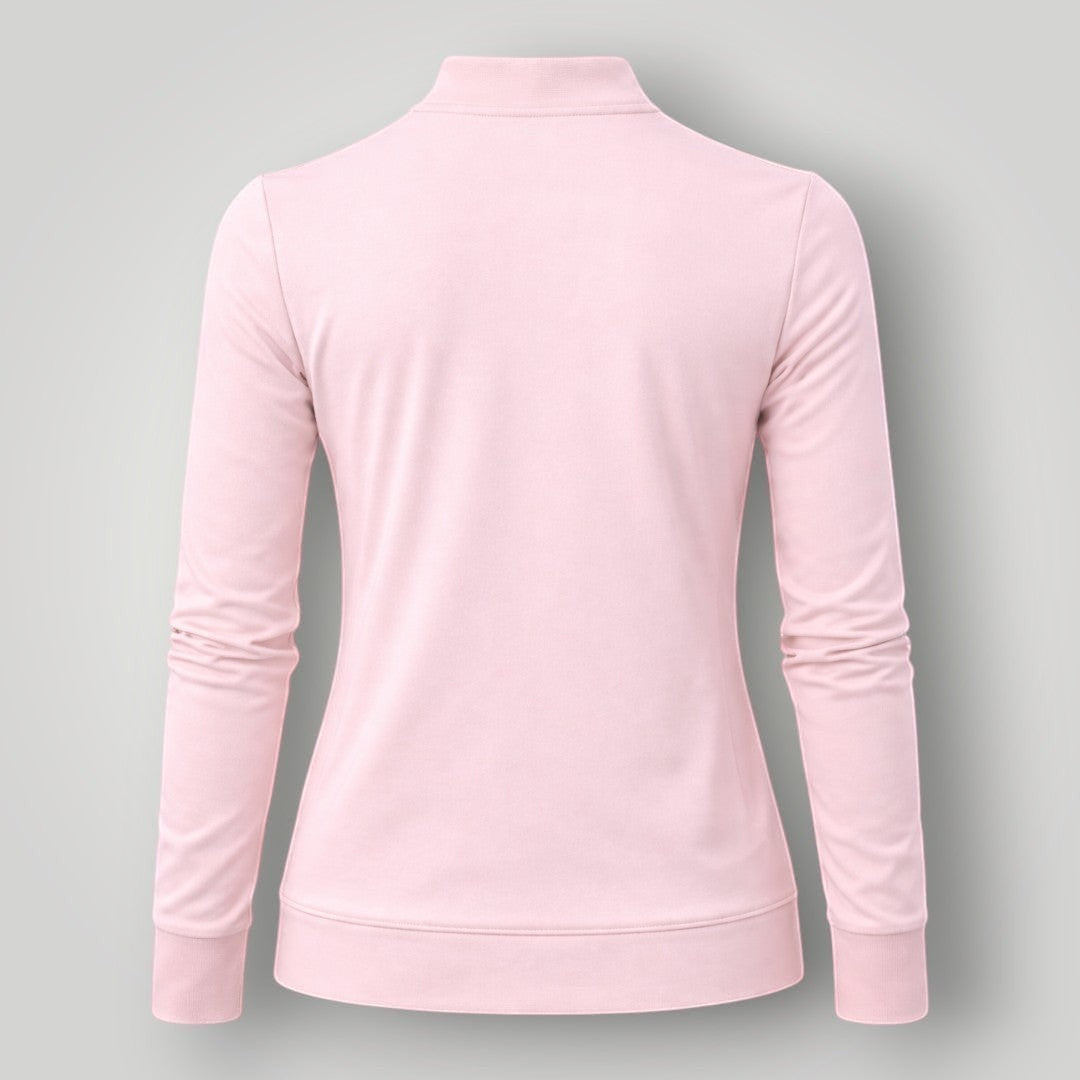 W One Brand Store ballet pink polyamide fitness jacket with thumbholes and mock neck.