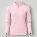 W One Brand Store ballet pink polyamide fitness jacket with thumbholes and a zip-up front.