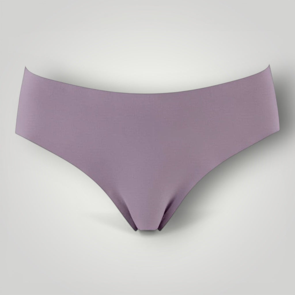 W One Brand Store purple seamless tanga underwear with medium waist, made of 79% polyamide and 21% elastane.