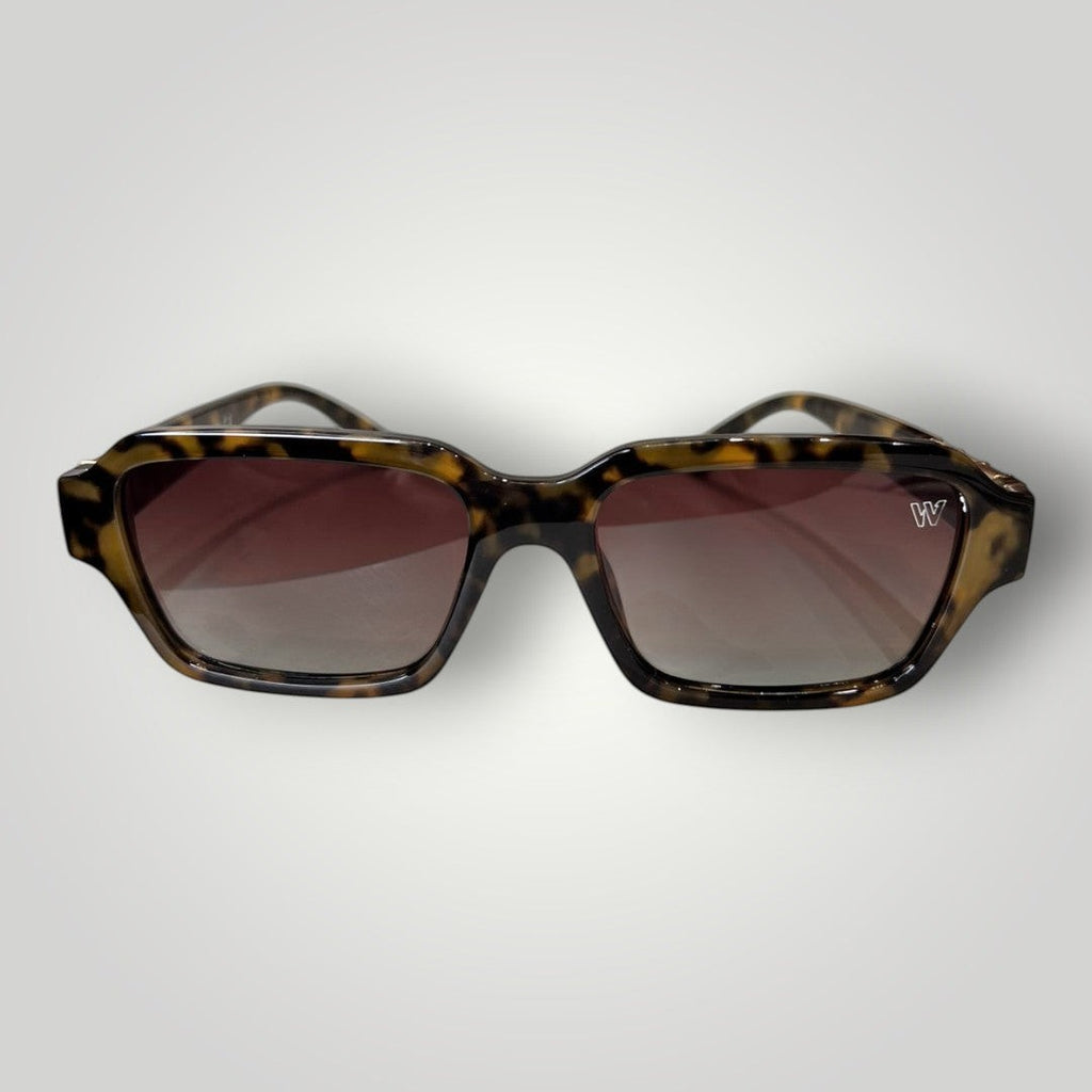 W One Brand Store rectangular acetate sunglasses with camouflage print and brown gradient lenses.